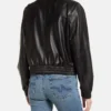 Womens Black Leather Bomber With Spread Collar