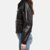 Womens Black Leather Bomber With Spread Collar