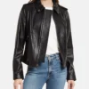 Womens Black Nappa Leather Biker Jacket