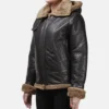 Ginger Fur Aviator Hooded Sheepskin Flying Brown Leather Jacket