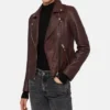 Stylish Brown Vinatge Leather Biker Jacket With Notch Collar 2