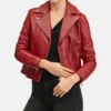 Vintage Motorcycle Red Leather Jacket With Notch Collar