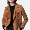 Women Biker Style Brown Suede Leather Jacket