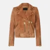 Women Biker Style Brown Suede Leather Jacket