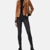 Women Biker Style Brown Suede Leather Jacket