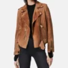 Women Biker Style Brown Suede Leather Jacket