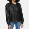 Women Black Leather Bomber Jacket