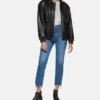 Women Black Leather Bomber Jacket