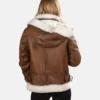 Women Fur Shearling Aviator Pilot Leather Hooded Jacket