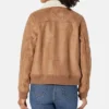 Women Leather Sherpa Aviator Bomber Jacket