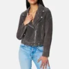 Women Luxury Cropped Suede Motorcycle Leather Jackets