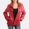 Women Nicole Red Classic Fitted Zip Up Biker Leather Jacket