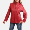 Women Nicole Red Classic Fitted Zip Up Biker Leather Jacket