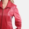 Women Nicole Red Classic Fitted Zip Up Biker Leather Jacket