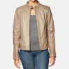 Women Quilted Cole Haan Leather Racer Jacket