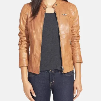 Women Stylish Motorcycle Lambskin Bomber Leather Jacket