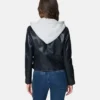 Women Vegan Moto Leather Jacket With Removable Hood