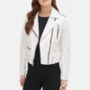 Women Vintage White Motorcycle Leather Jacket