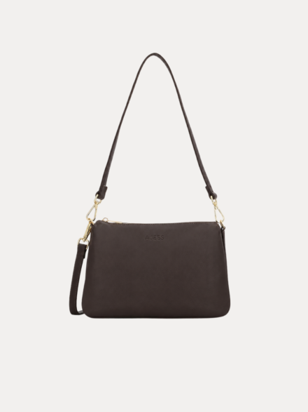 "AJEES Black Leather Crossbody Sling Bag for Women – Adjustable Strap, Gold Hardware, Zipper Closure Handbag"