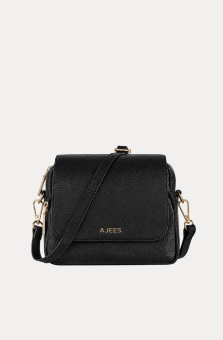 AJEES Black Textured Sling Crossbody Bag for Women – Genuine Leather Adjustable Strap Purse
