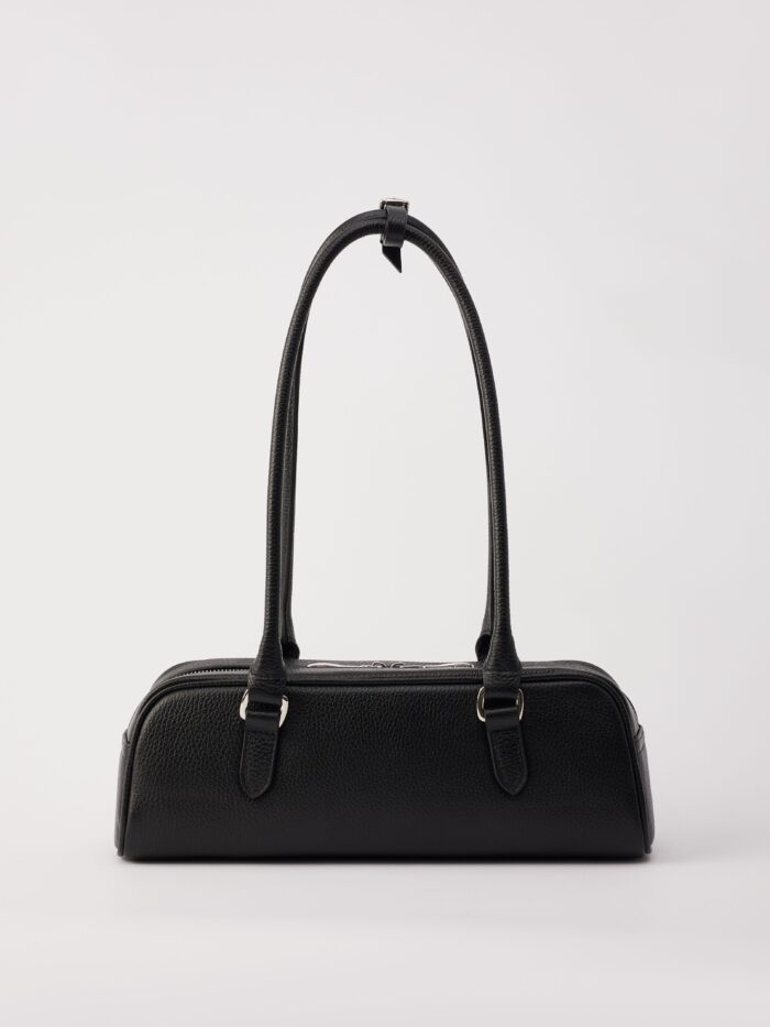 Ajees Leather premium black genuine leather shoulder handbag for women with elegant minimalist design.