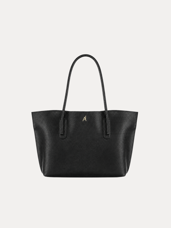 LUMA Women's Black Textured Tote Bag – Spacious Handbag with Dual Handles