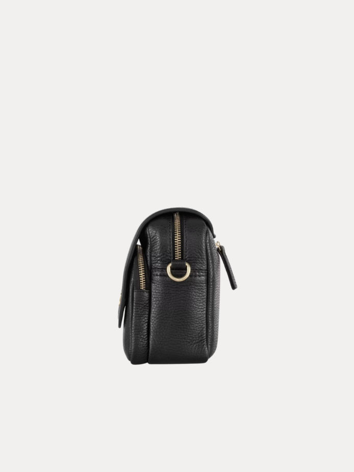 AJEES Black Textured Sling Crossbody Bag for Women – Genuine Leather Adjustable Strap Purse