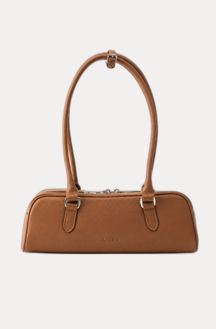 AJEES Orra Tan Leather Shoulder Bag for Women - Front View AJEES Orra Black Leather Shoulder Bag for Women - Front View