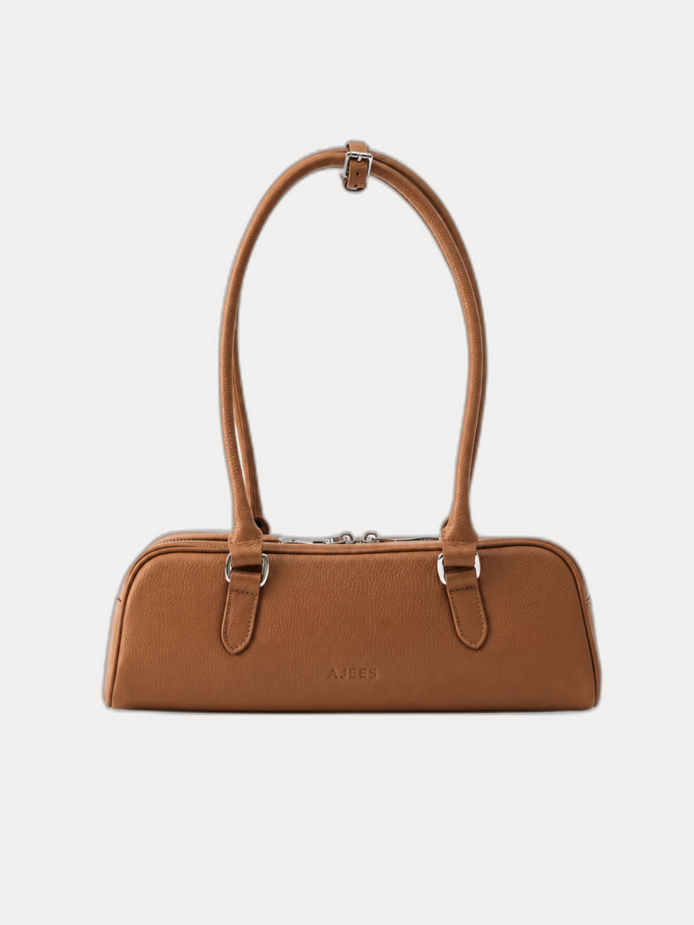 AJEES Orra Tan Leather Shoulder Bag for Women - Front View AJEES Orra Black Leather Shoulder Bag for Women - Front View