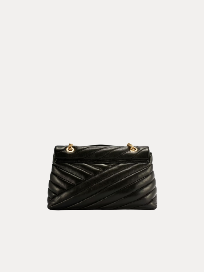 Black Quilted Leather Chain Women Bag with Gold Chain Strap