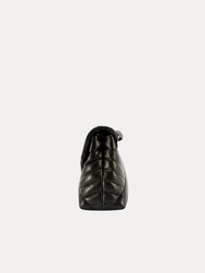 Black Quilted Leather Chain Women Bag with Gold Chain Strap