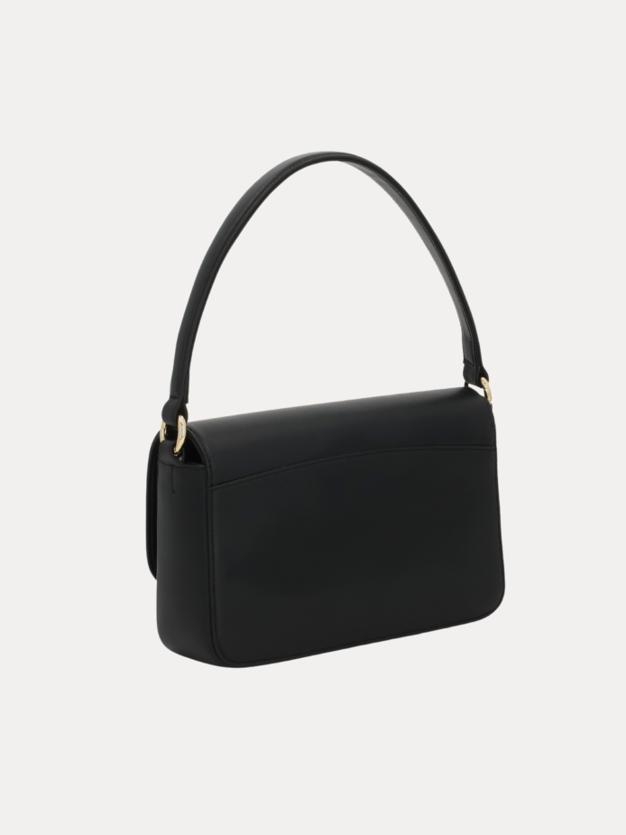 AJEES Black Handbag with Adjustable Crossbody Strap and Flap Closure