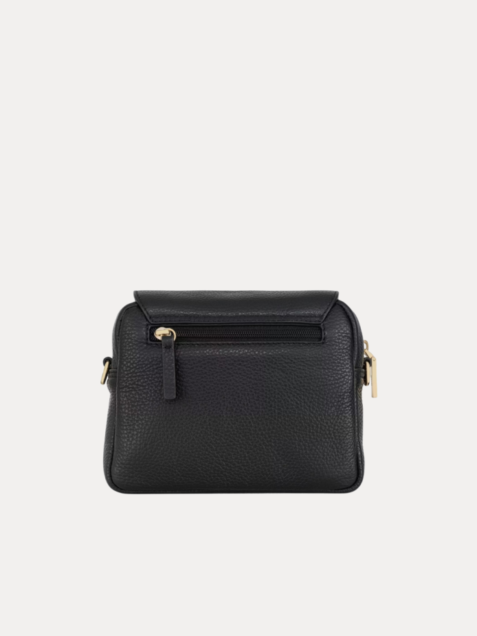 AJEES Black Textured Sling Crossbody Bag for Women – Genuine Leather Adjustable Strap Purse