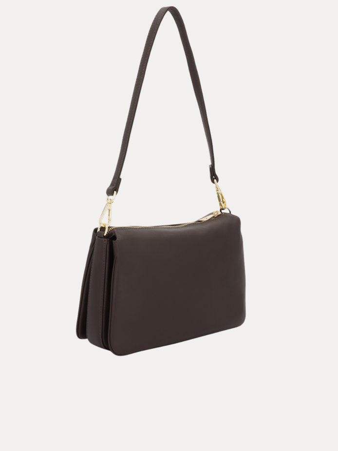 "AJEES Black Leather Crossbody Sling Bag for Women – Adjustable Strap, Gold Hardware, Zipper Closure Handbag"
