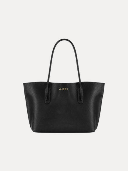 LUMA Women's Black Textured Tote Bag – Spacious Handbag with Dual Handles