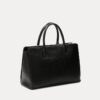 AJEES black leather tote bag for women with detachable shoulder strap