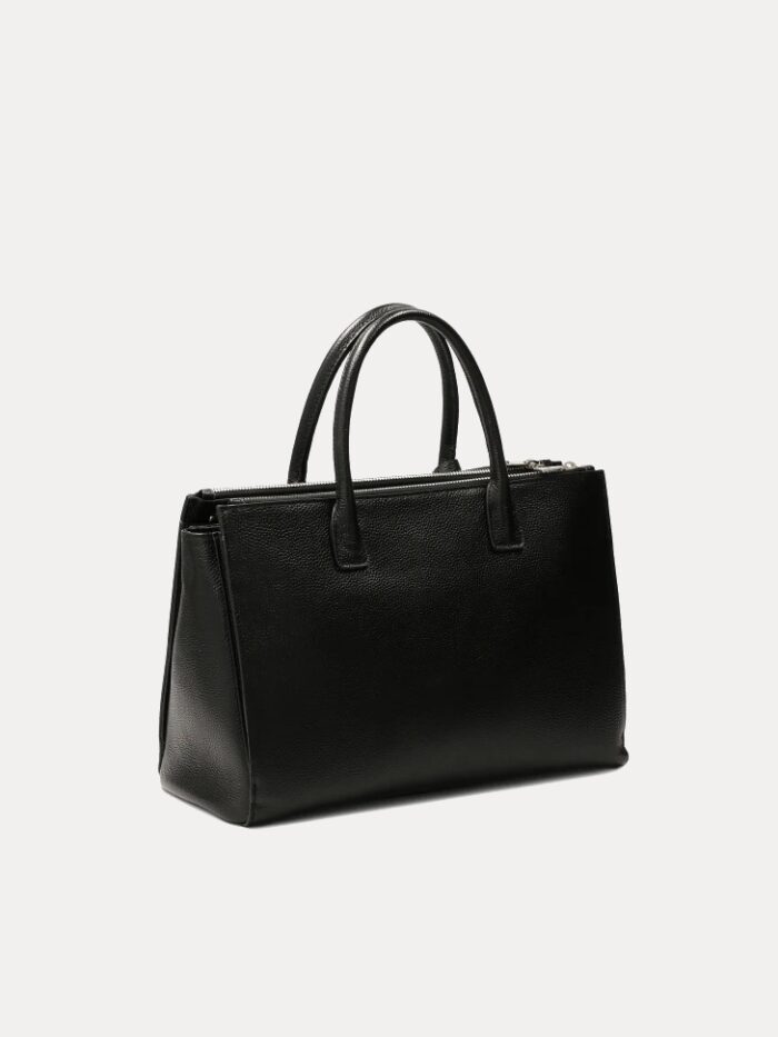 AJEES black leather tote bag for women with detachable shoulder strap