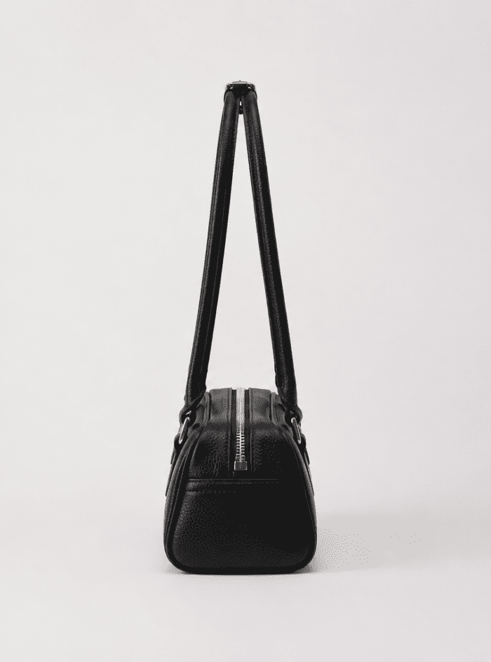 Ajees Leather premium black genuine leather shoulder handbag for women with elegant minimalist design.