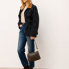 "AJEES Black Leather Crossbody Sling Bag for Women – Adjustable Strap, Gold Hardware, Zipper Closure Handbag"