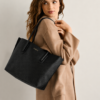 LUMA Women's Black Textured Tote Bag – Spacious Handbag with Dual Handles