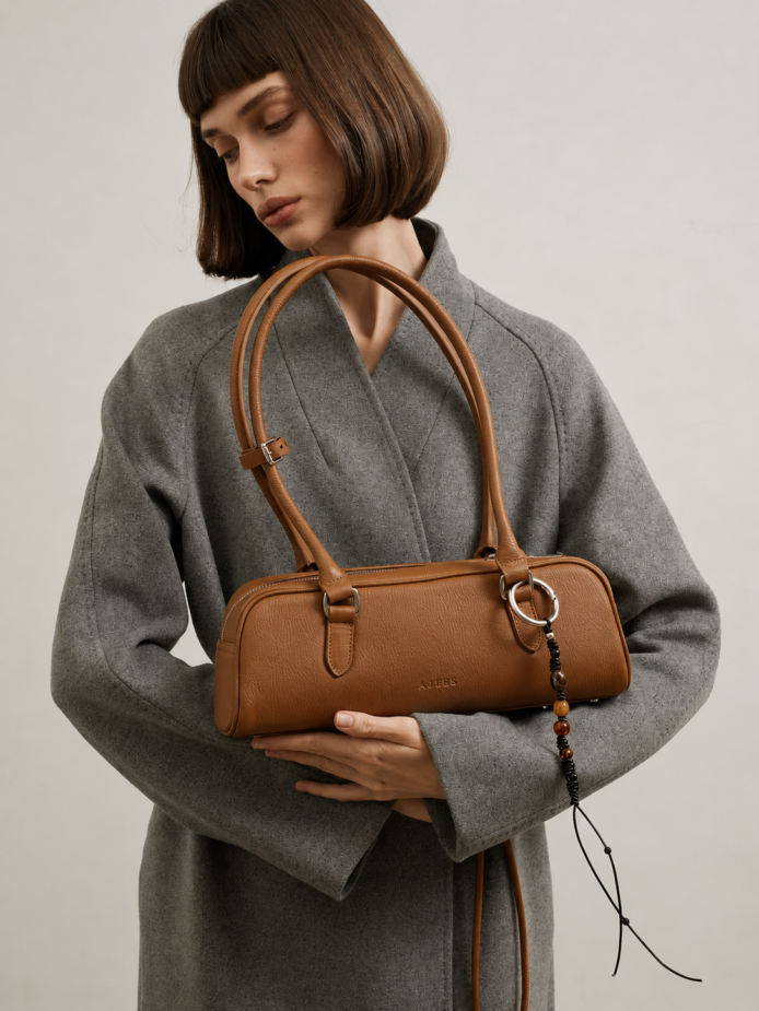 AJEES Orra Tan Leather Shoulder Bag for Women - Front View AJEES Orra Black Leather Shoulder Bag for Women - Front View