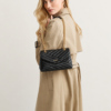 Black Quilted Leather Chain Women Bag with Gold Chain Strap