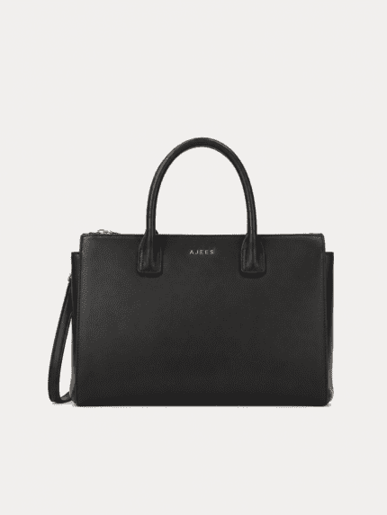 AJEES brown leather tote bag for women with detachable shoulder strap