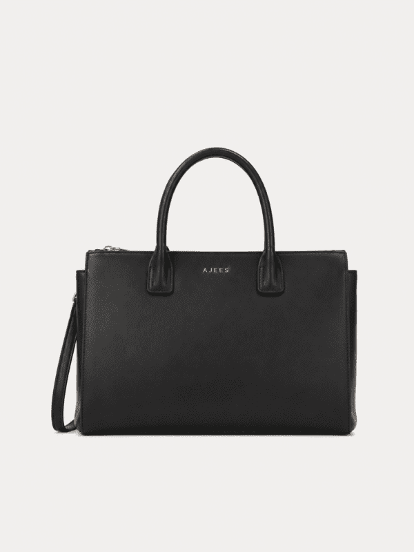 AJEES brown leather tote bag for women with detachable shoulder strap
