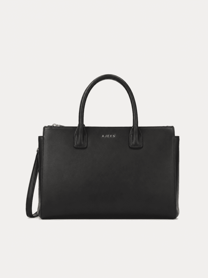 AJEES brown leather tote bag for women with detachable shoulder strap