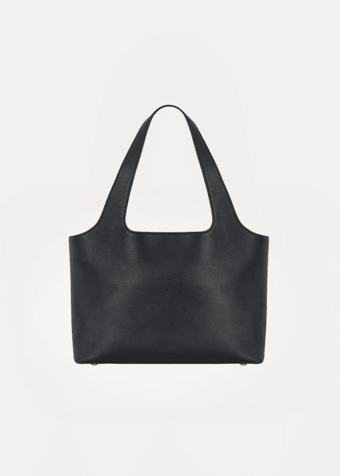 AJEES luxury black leather tote bag for women with gold hardware and adjustable shoulder strap