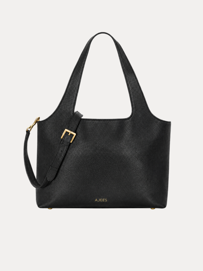 SLEEK Women's Black Shoulder Hobo Bag – Adjustable Crossbody Strap with Gold Buckle
