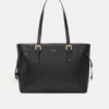 "Elegant Women's black tote bag with gold buckle straps and side lace detail"