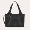 AJEES luxury black leather tote bag for women with gold hardware and adjustable shoulder strap