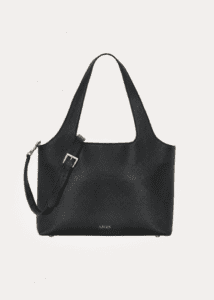 AJEES luxury black leather tote bag for women with gold hardware and adjustable shoulder strap